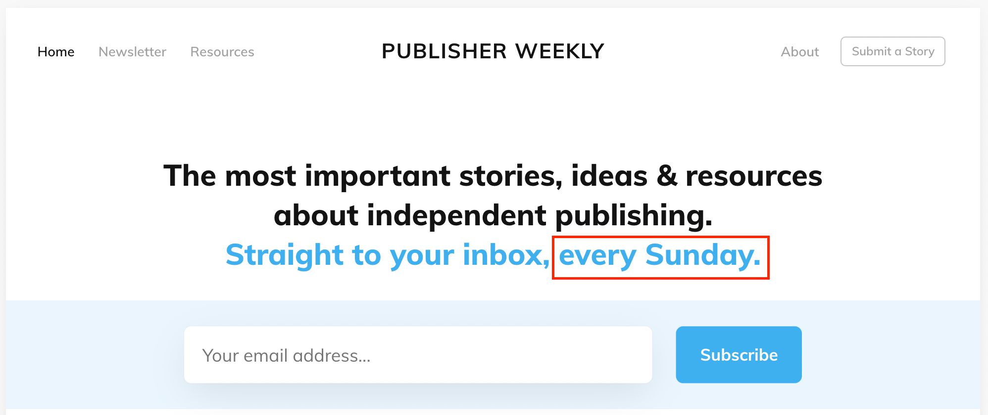 publisher weekly sunday email