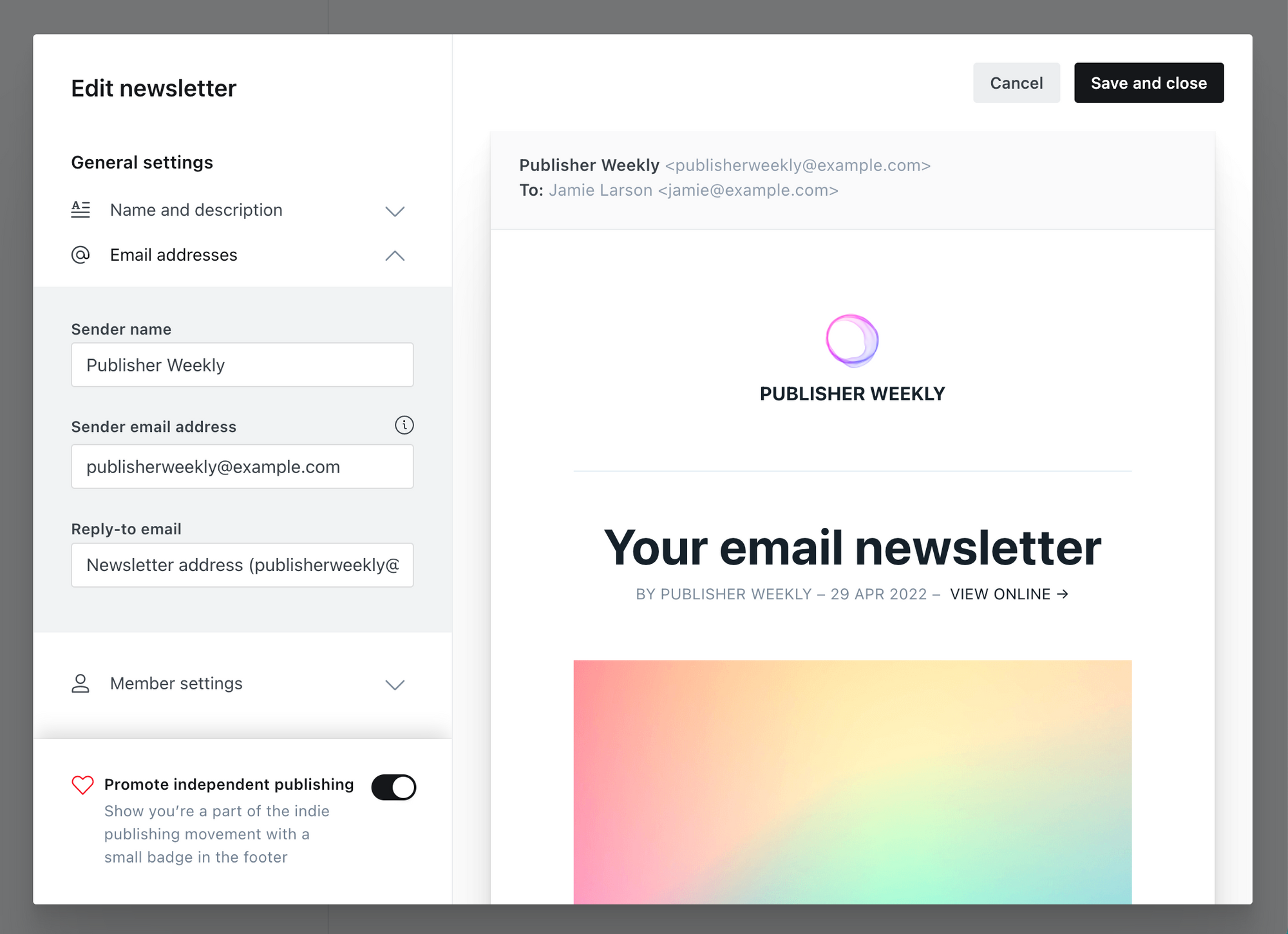 Custom sender names for newsletters