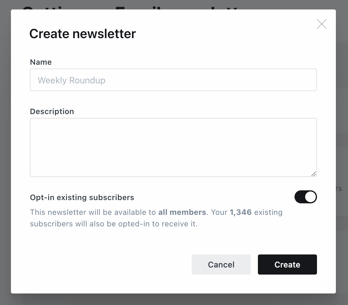 The create newsletter form
