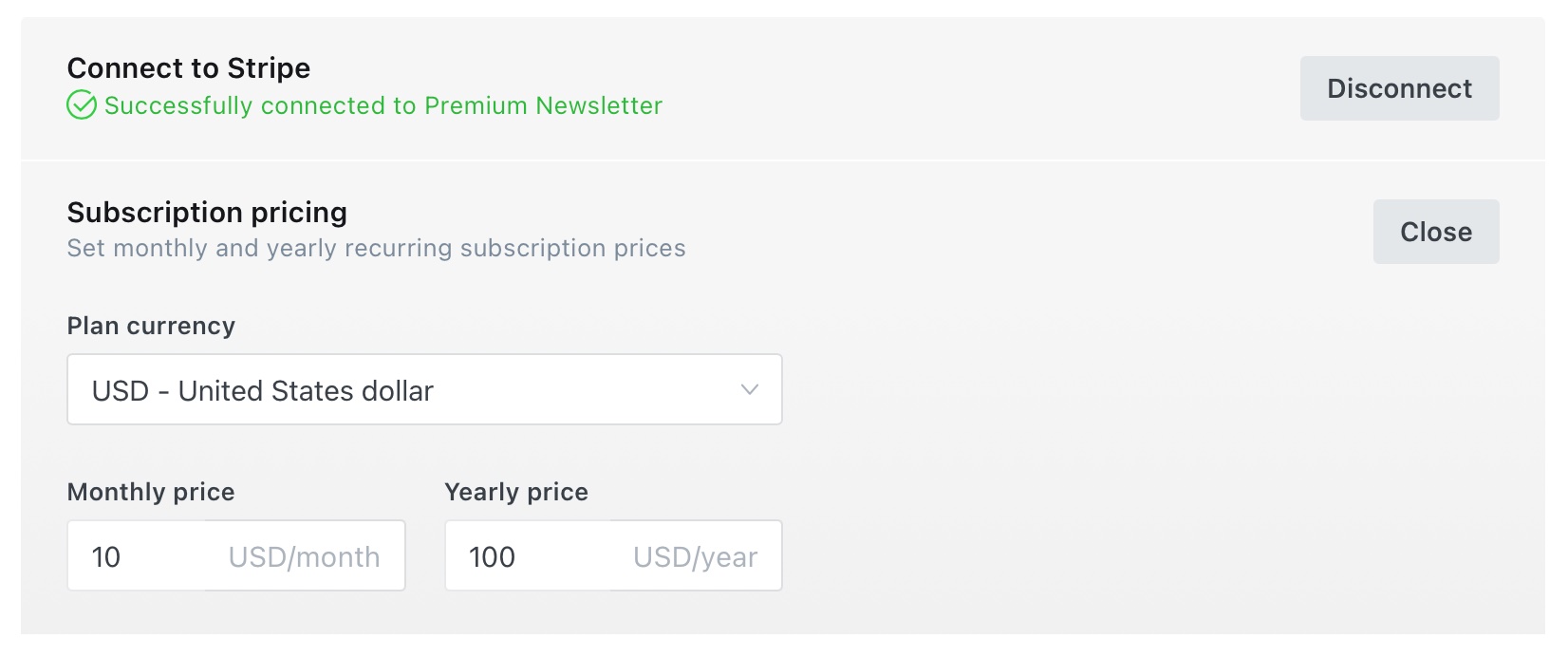 enter subscription pricing Ghost