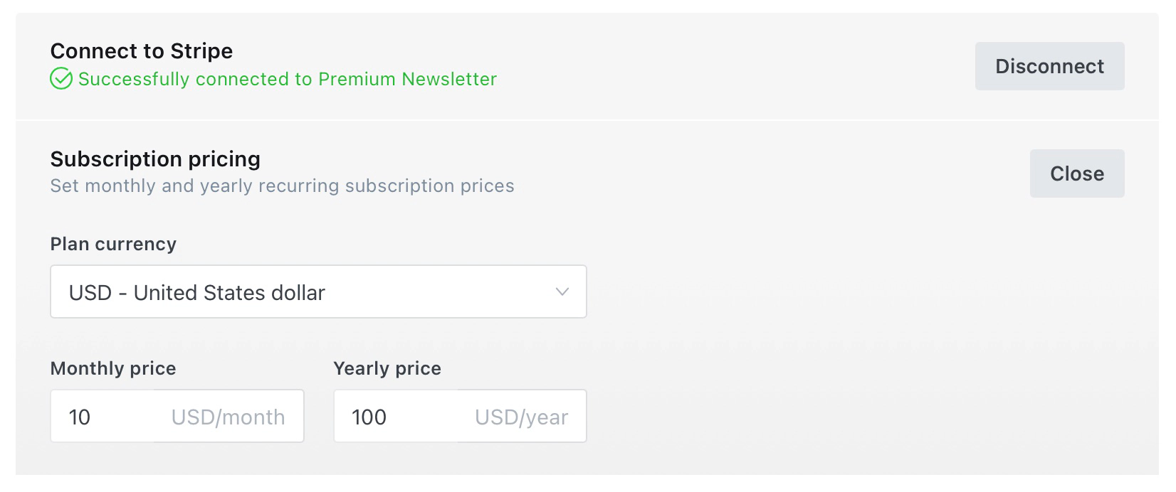 enter subscription pricing Ghost