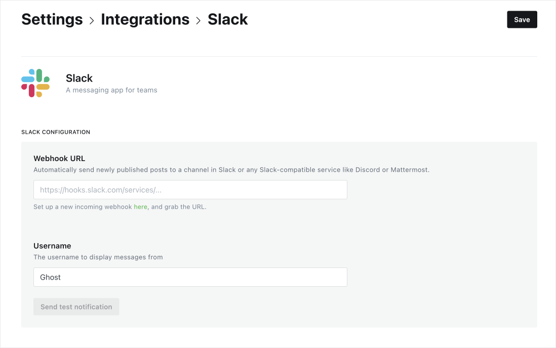 Ghost Admin Slack integration