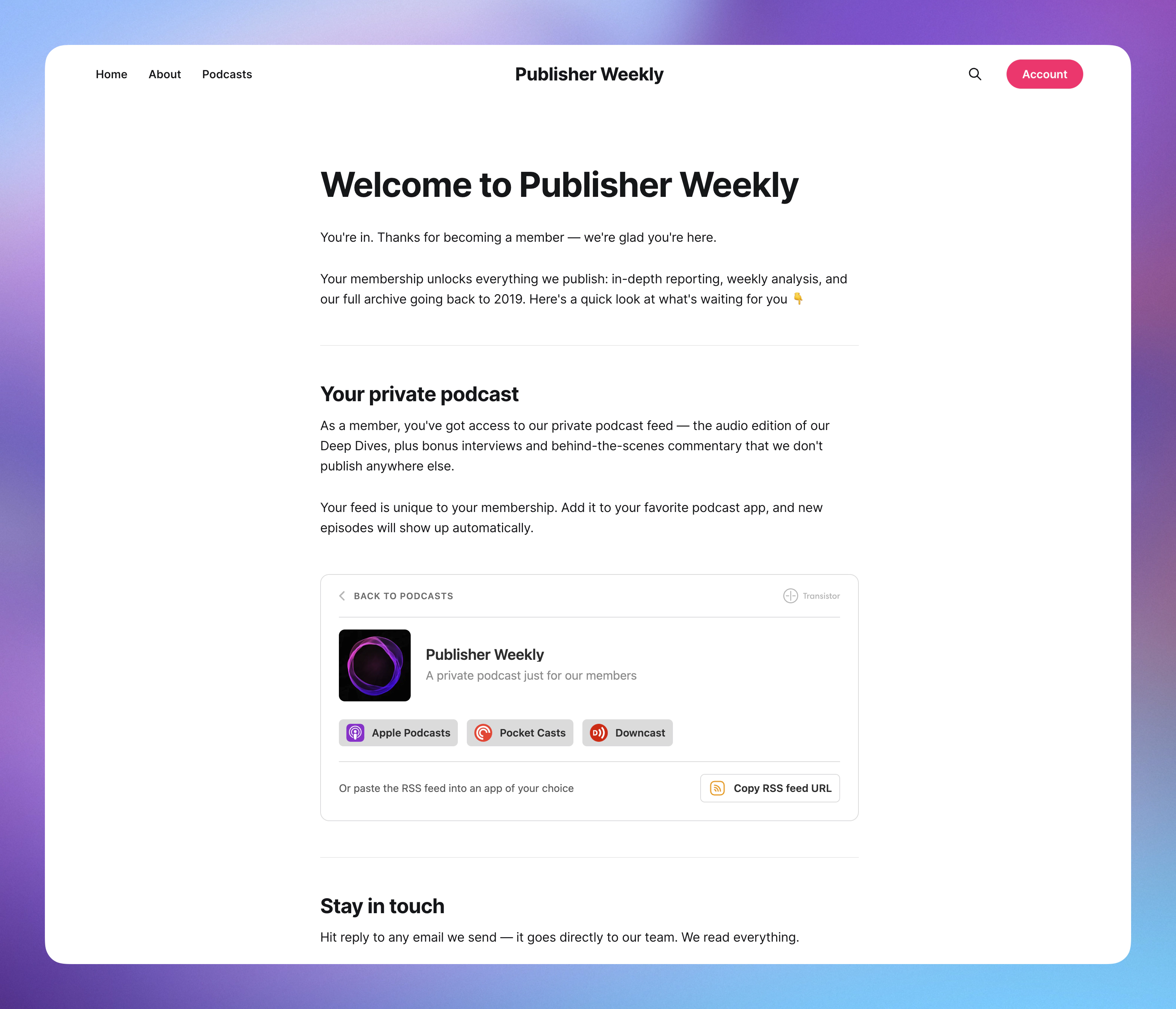 Transistor card embedded on a welcome page