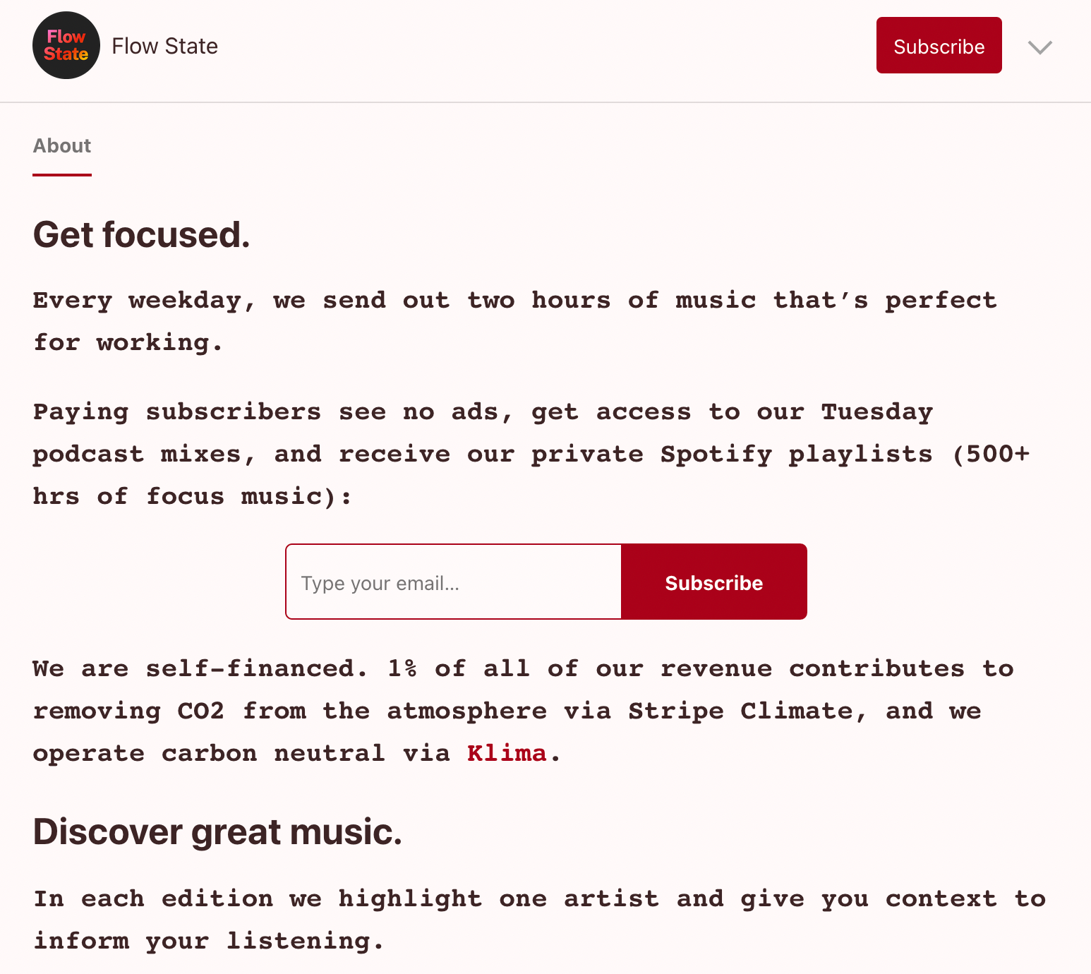 Flow State about page example