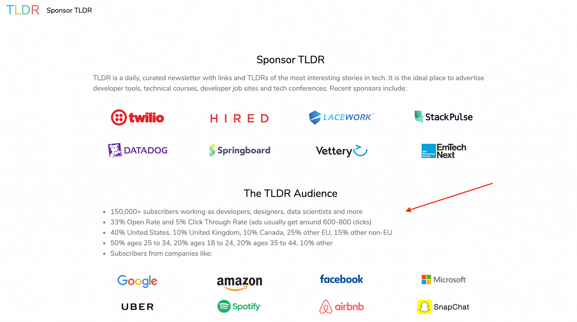 tldr newsletter sponsorships page