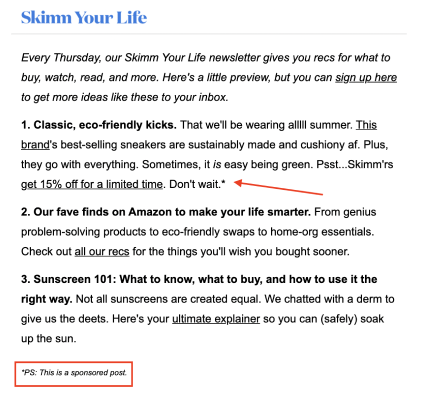 theSkimm newsletter sponsorship classifieds