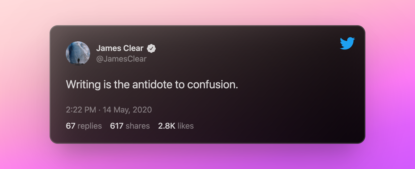 tweet by james clear with pink background