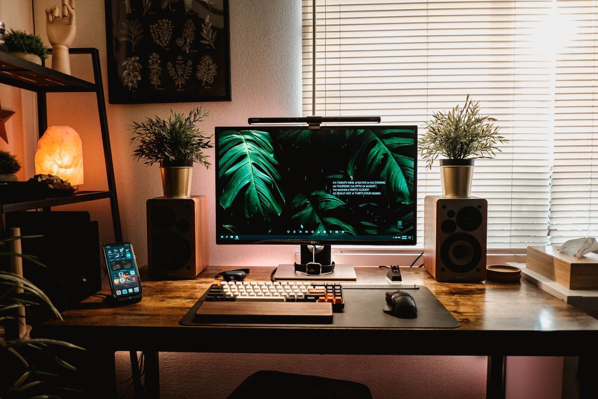 computer work station with calm lighting