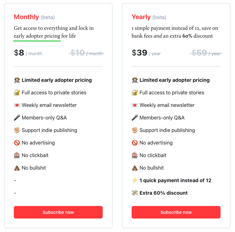 pricing table for rediverge