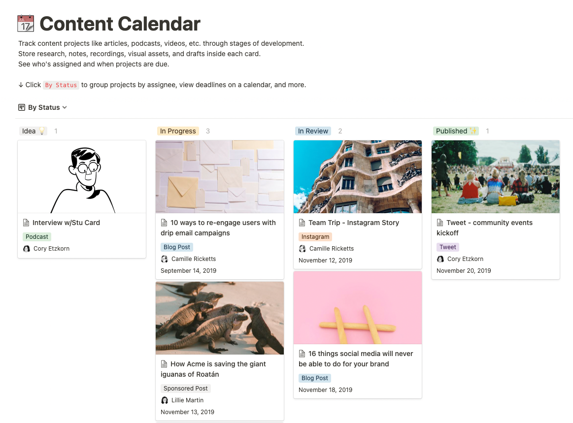 sample notion content calendar