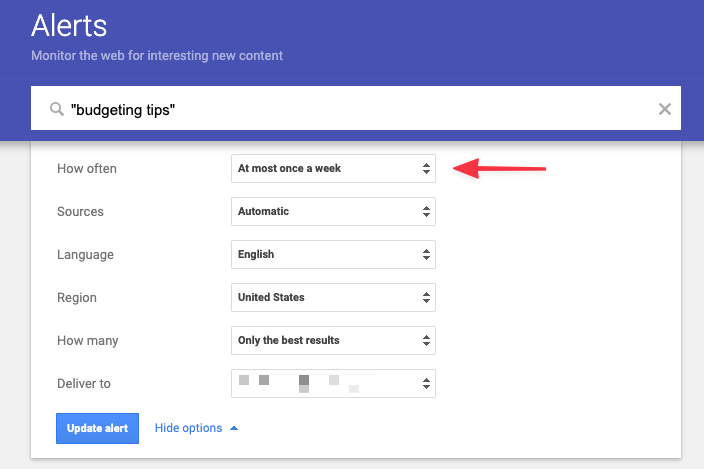 Customize google alert frequency