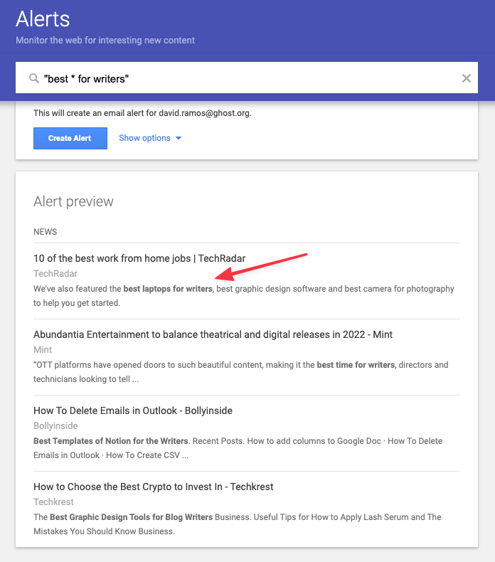 wildcard google alerts