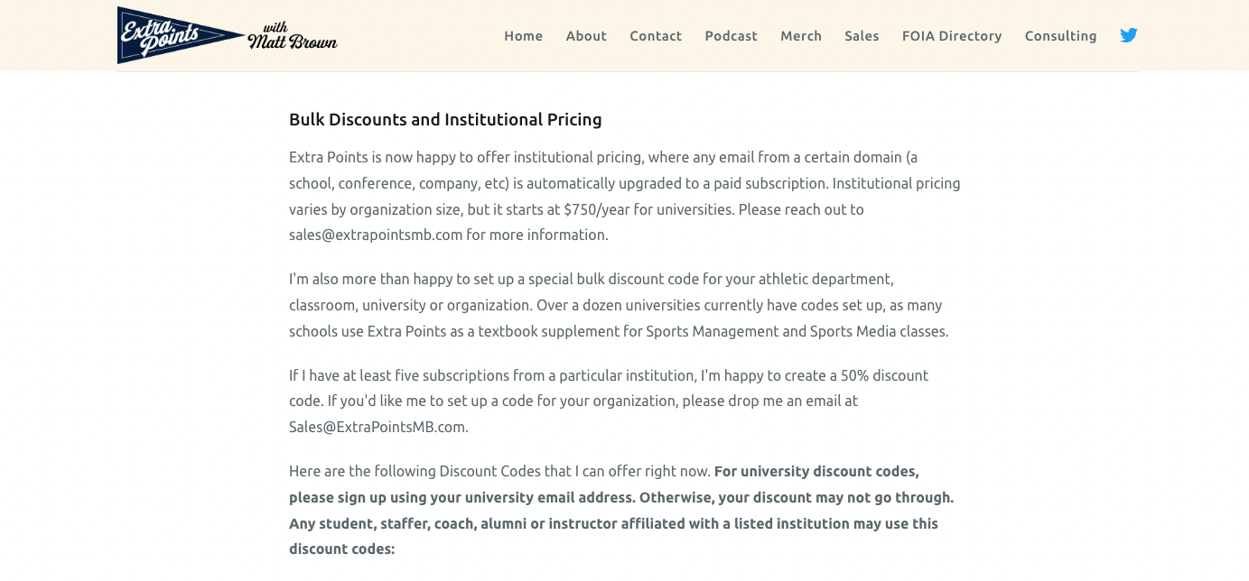 institutional pricing page for newsletter
