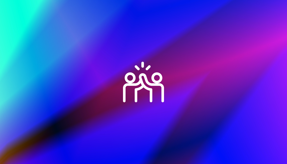 teamwork high five icon on blue gradient