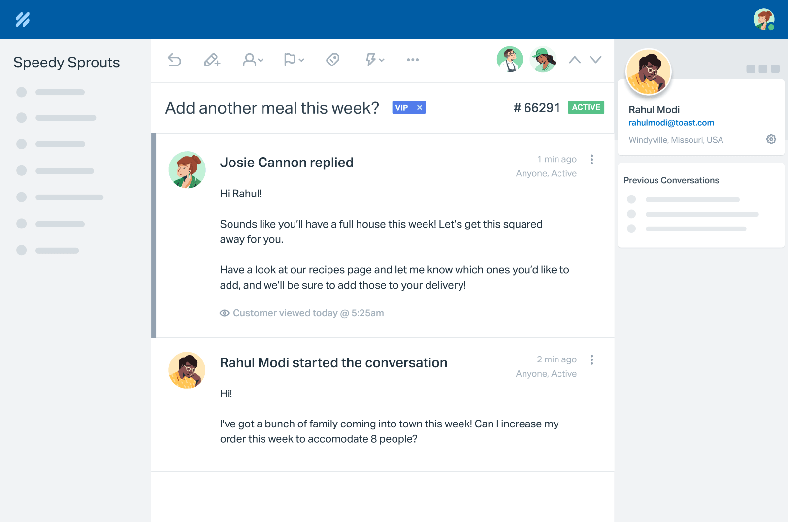 An example of a shared inbox on Helpscout