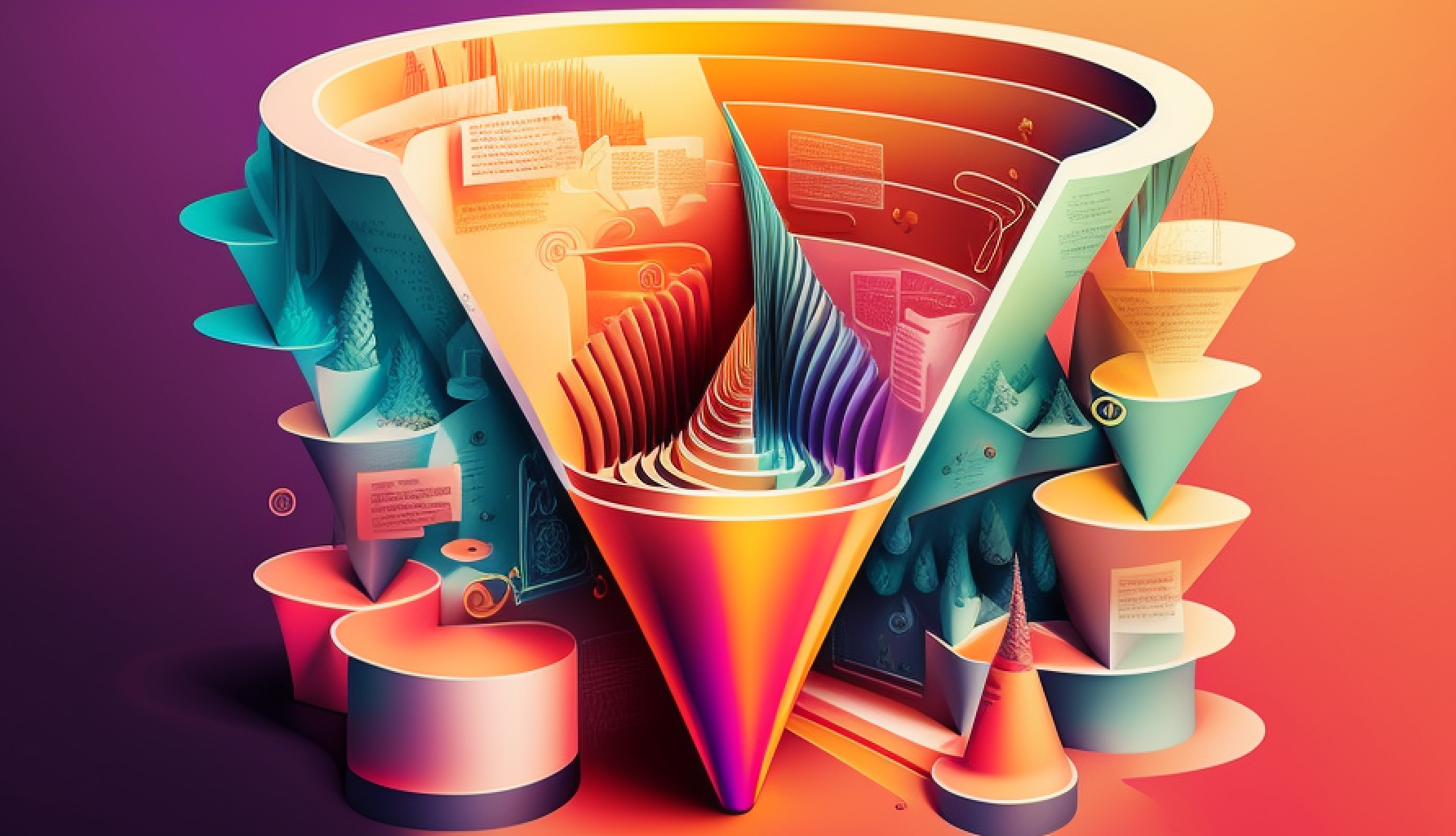 A colourful representation of multiple funnels