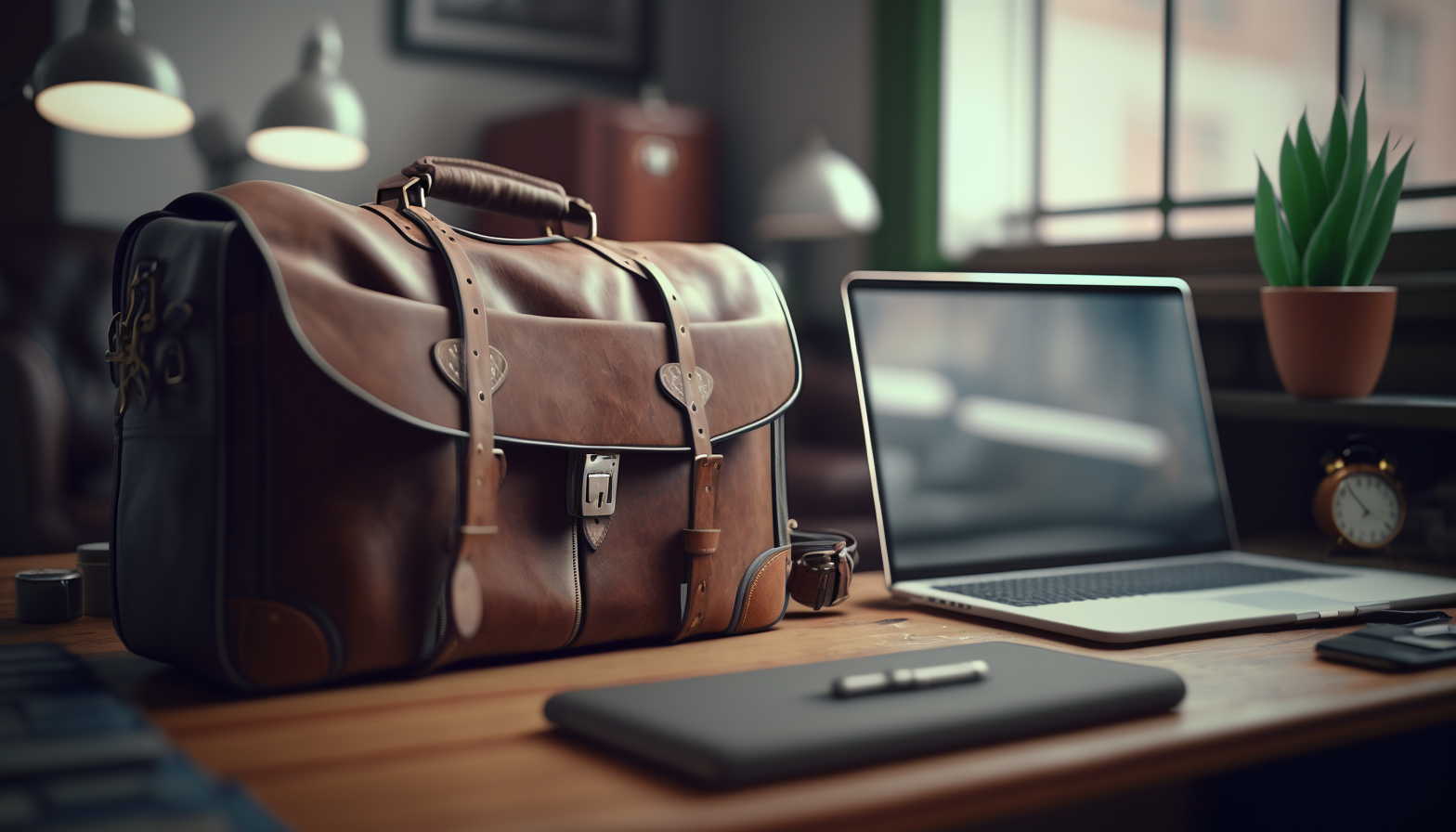 image of a briefcase and a laptop in a creative space