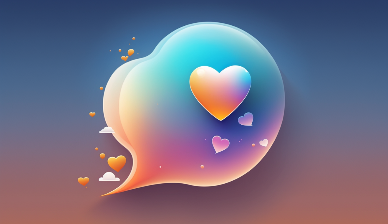 A speech bubble with a heart inside it on a gradient background