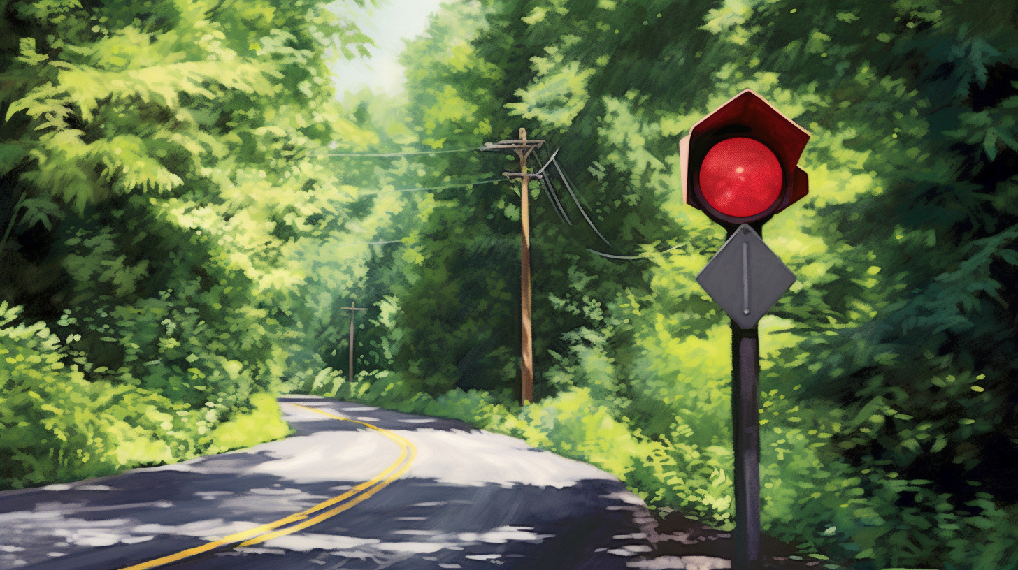 A stop sign on a leafy country road