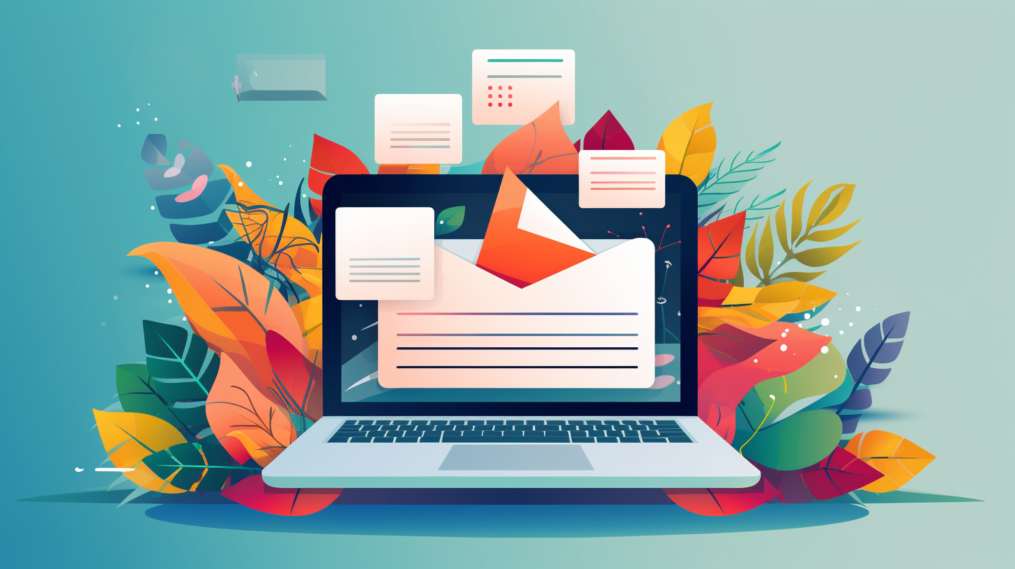 an illustration of a laptop with an email subscription design and flowers in the background