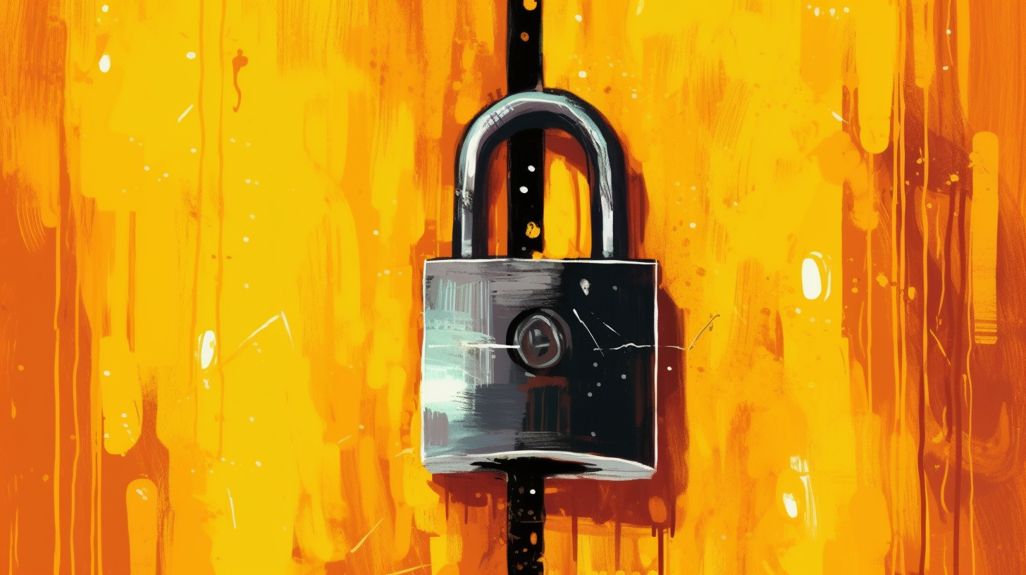 an abstract painting of a padlock on an orange background