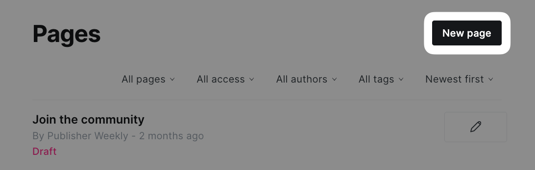 new page button in Ghost