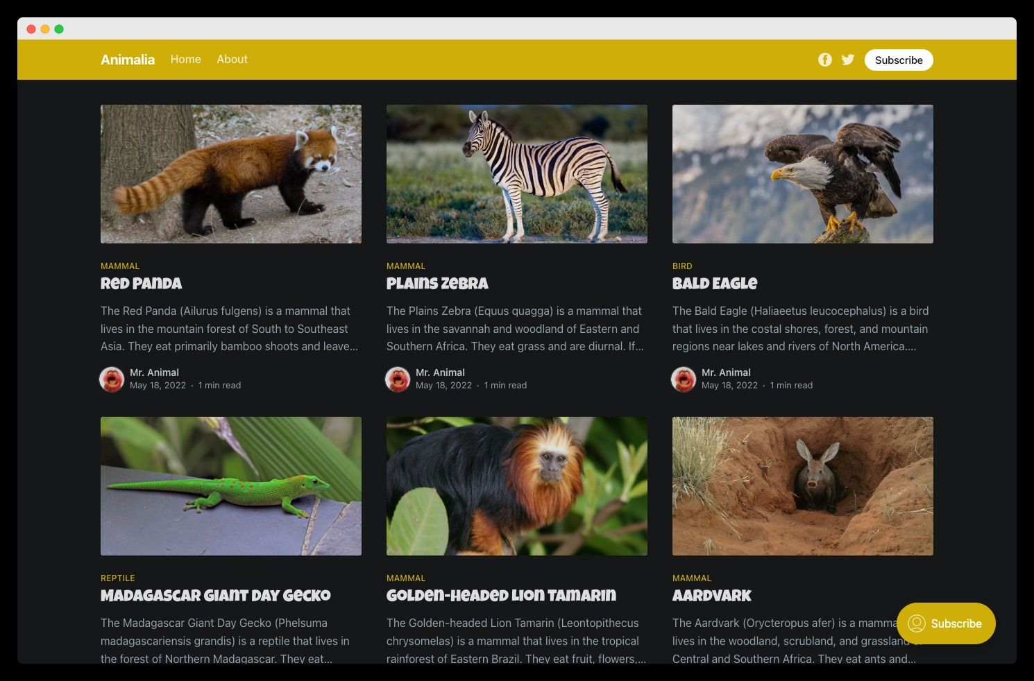Ghost animals site with funky new font