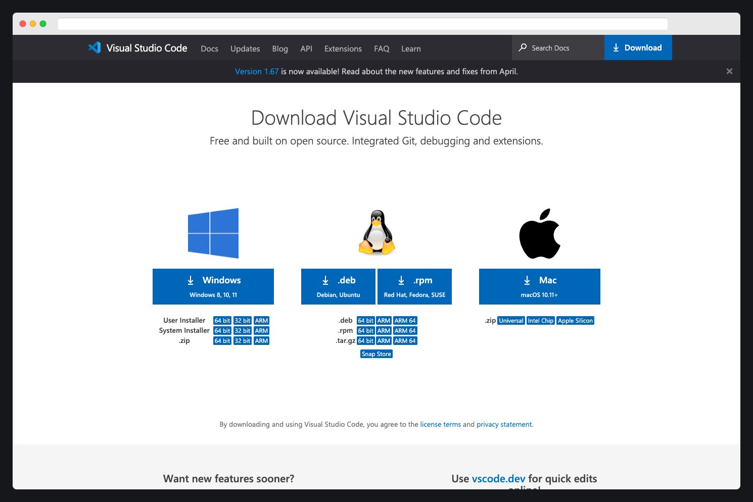 The VS Code download page