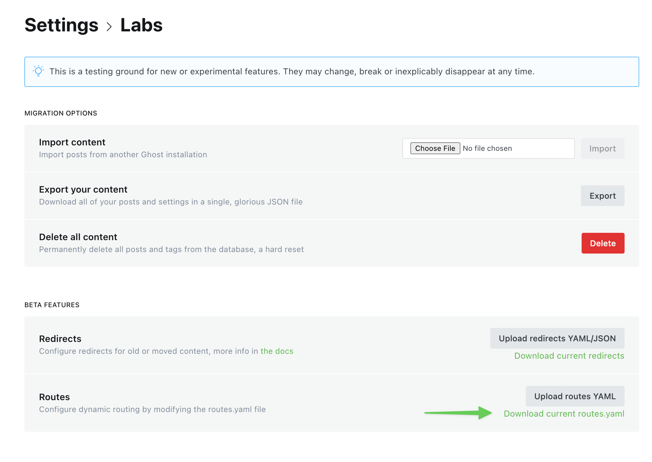 Download prompt in Ghost admin