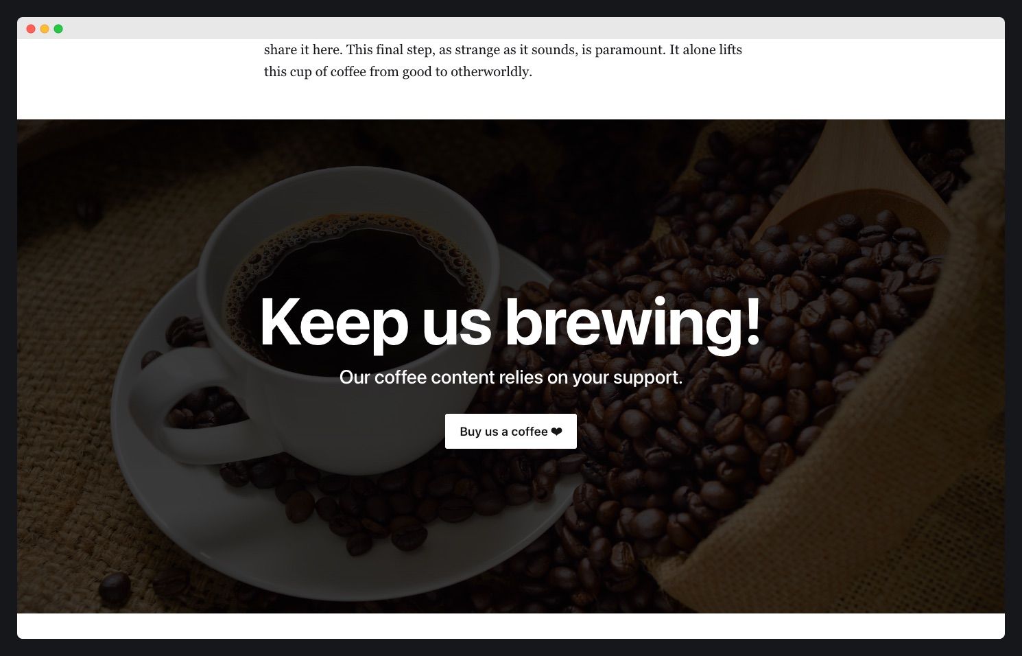 Sample content snippet for Coffee Talk