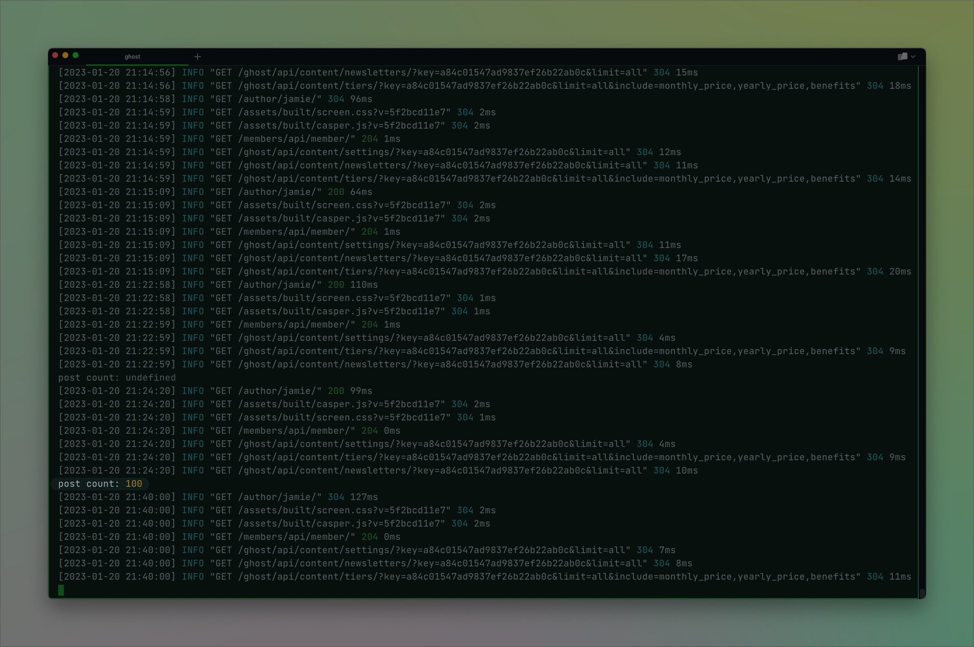 Post count correctly logged to the terminal