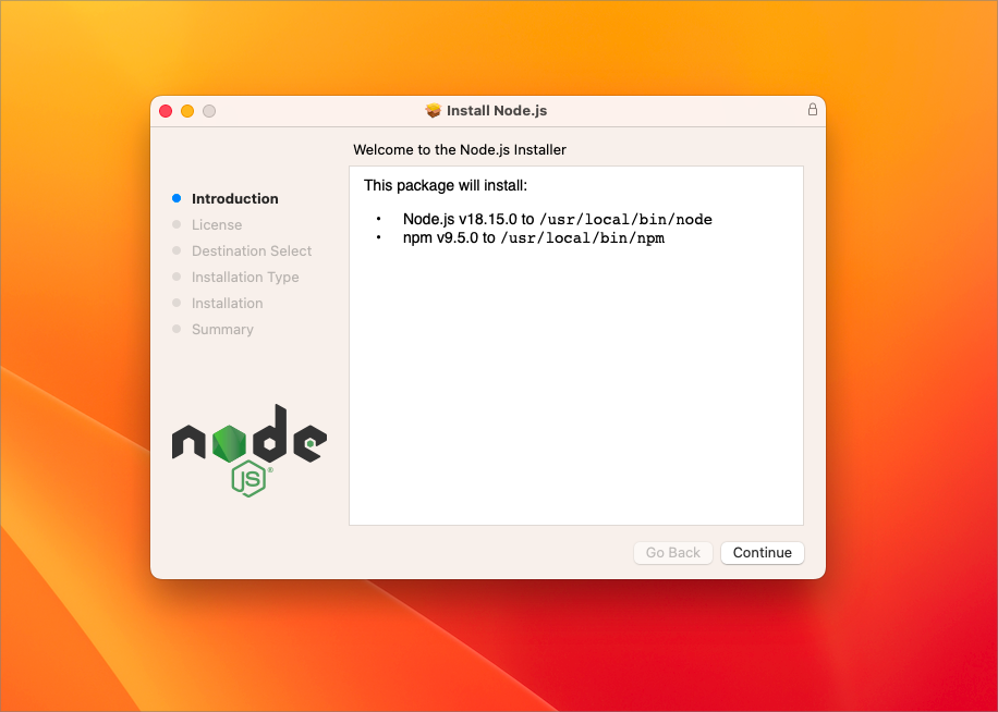 The node js installer on macos