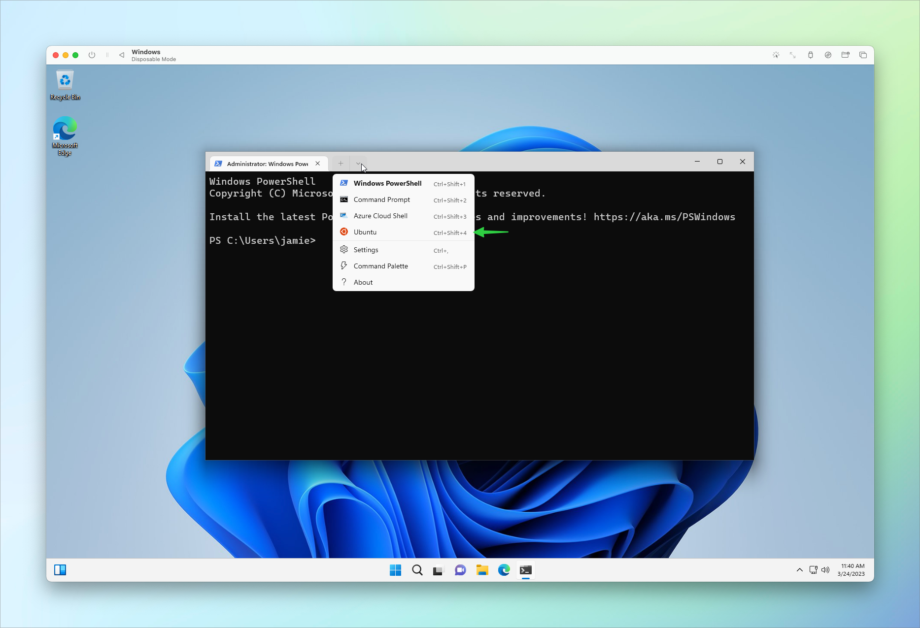 Use Ubuntu in the windows terminal